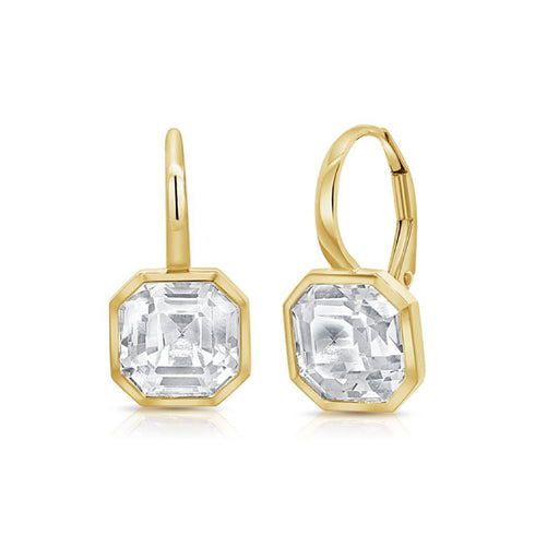 10.07ct White Topaz Solitaire Bezel Set Leverback Huggie Earrings - 1