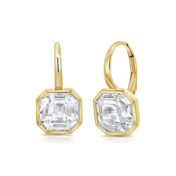 10.07ct White Topaz Solitaire Bezel Set Leverback Huggie Earrings - 1