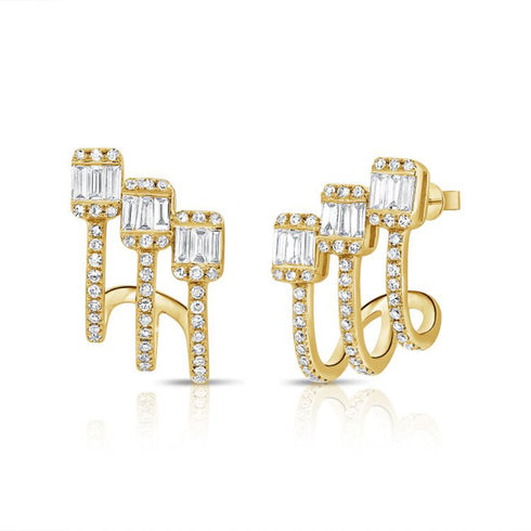 .58ct Baguettes And Diamond Cage Huggie Earrings - 1