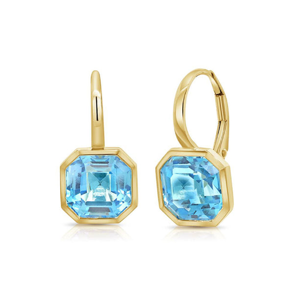 10.07ct Blue Topaz Solitaire Bezel Set Leverback Huggie Earrings - 1