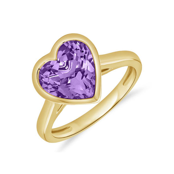 3.22ct Heart Shape Amethyst Bezel Set Solitaire Ring - 1