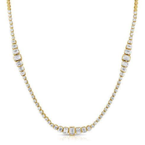 5.5ct Emerald Shape And Round Diamond Bezel And Channel Necklace - 1