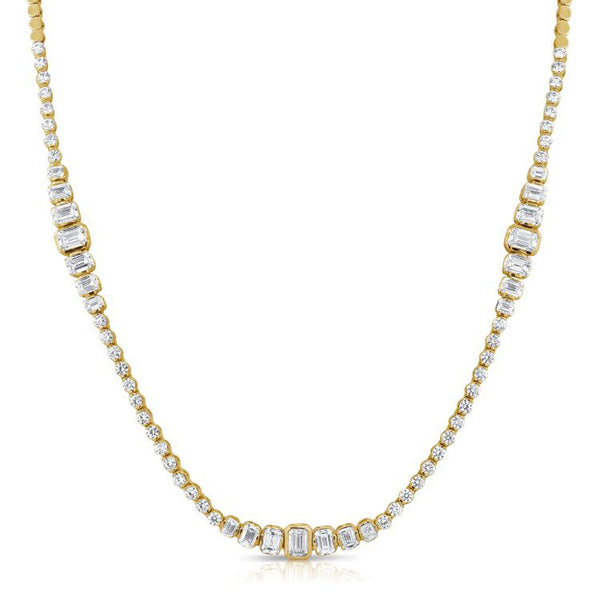 5.5ct Emerald Shape And Round Diamond Bezel And Channel Necklace - 1