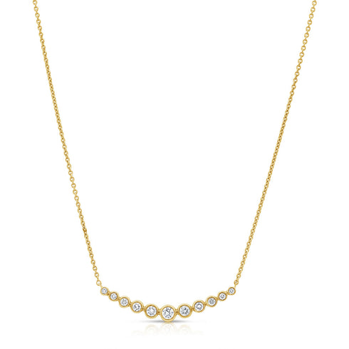 Graduated Bezel-Set Diamond Curved Bar Necklace In 14K Yellow Gold - 1