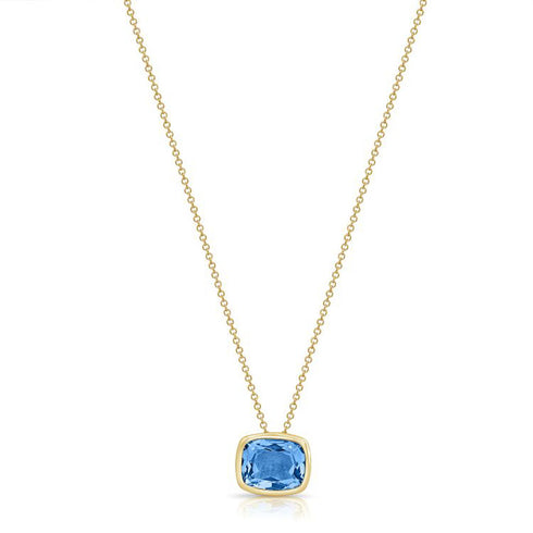 4.15ct Cushion Shape Blue Topaz Bezel Set Solitaire Pendant Necklace - 1