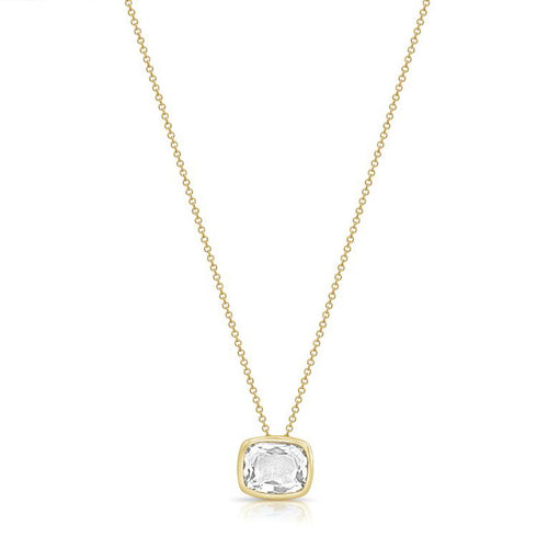 4.15ct Cushion Shape White Topaz Bezel Set Solitaire Pendant Necklace - 1