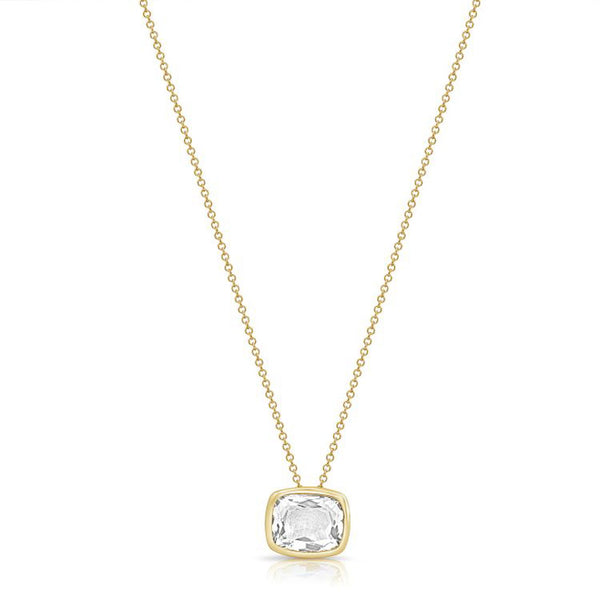 4.15ct Cushion Shape White Topaz Bezel Set Solitaire Pendant Necklace - 1