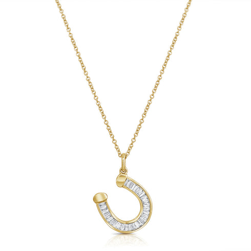Baguette Diamond Horseshoe Pendant Necklace In Yellow Gold - 1