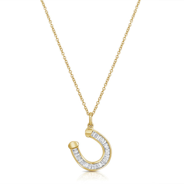 Baguette Diamond Horseshoe Pendant Necklace In Yellow Gold - 1