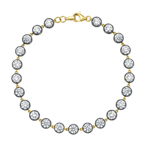 Round Brilliant Diamond Station Bracelet In Yellow Gold With Blackened Bezels - 1