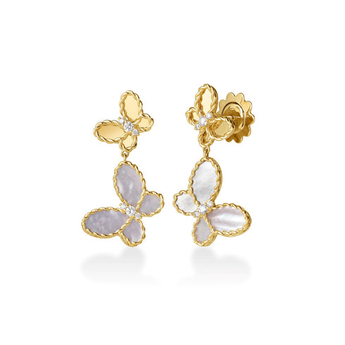 Jasmine Diamond And Mother Of Pearl Double Butterfly Dangle Earrings - 1