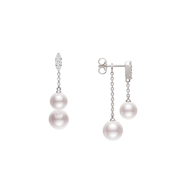 Morning Dew Akoya Cultured Pearl Earrings with Diamonds in 18K White Gold - 1