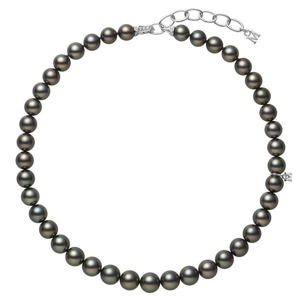 Black South Sea Cultured Pearl Strand Necklace with Chain Clasp in 18K White Gold - 1