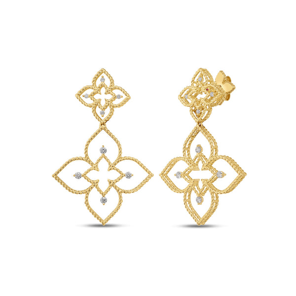 Princess Flower Large Open Frame Diamond Drop Earrings - 1