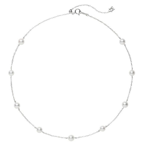 Akoya Cultured Pearl Station Necklace in 18K White Gold - 1