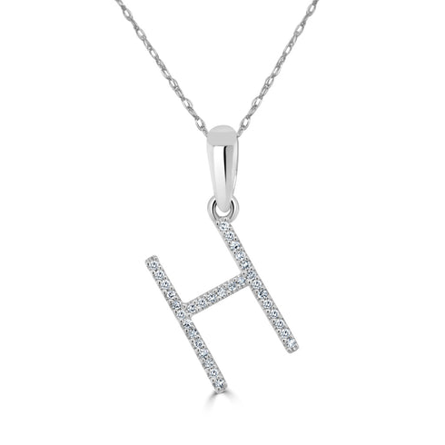 14k White Gold & Diamond H Initial Necklace - 1