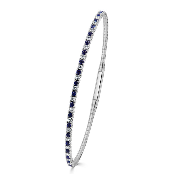 14k Gold Diamond & Sapphire Alternating Flexible Bangle - 1