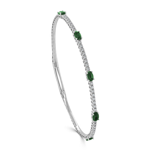 14K Gold Emerald & Diamond Station Flexible Bangle - 1