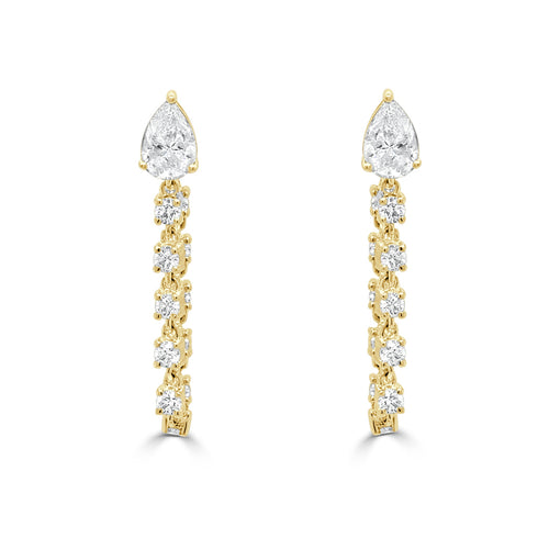 14K Gold Round Diamond & Pear Shape Earrings - 1.07ct - 1