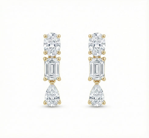 14K Gold Diamond Mix Shape Drop Earrings - 0.79 CT - 1
