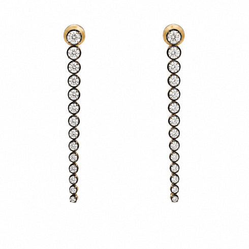 14K Gold Diamond Graduating Long Dangle Earrings with Black Rhodium- 2.42 CT - 1