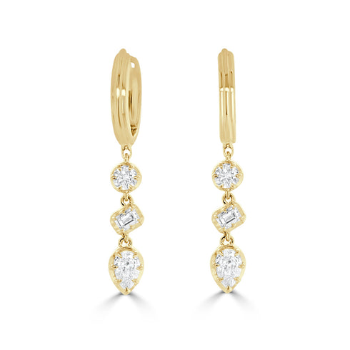 14K Gold Mixed Diamond Dangle Earrings - 0.97 CT - 1