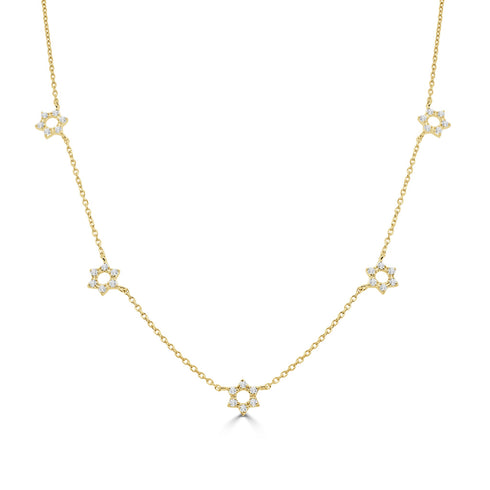 14K Gold Diamond Station Star of David Necklace - 0.34 CT - 1