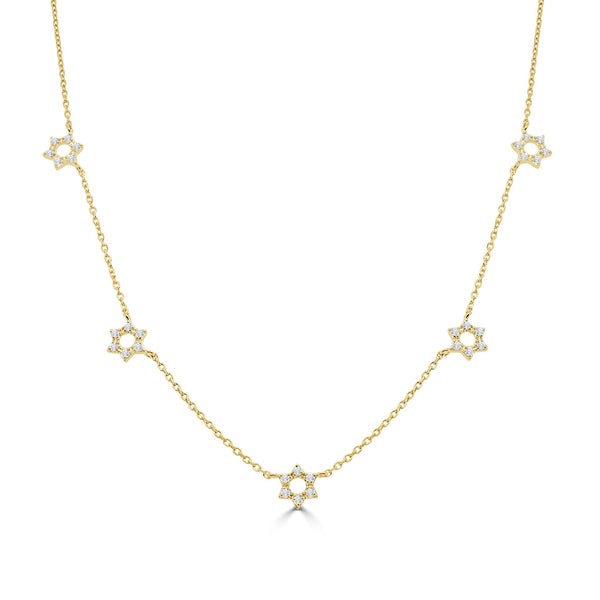 14K Gold Diamond Station Star of David Necklace - 0.34 CT - 1