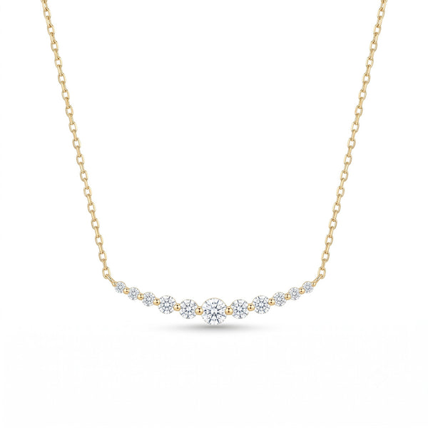 14K Gold Graduate Diamond Curve Bar Necklace - 0.95 CT - 1