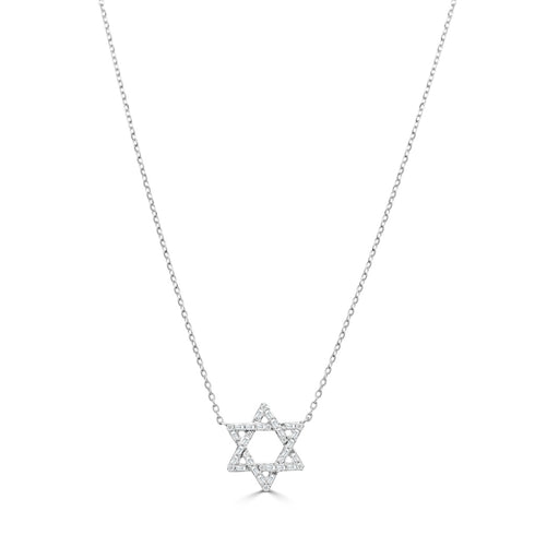 14K Gold & Diamond Star of David Necklace - 0.16ct - 1