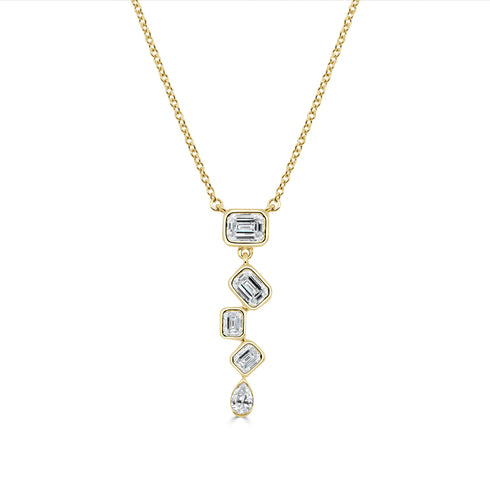 14k Gold Emerald Cut & Pear Shape Diamond Necklace - 0.60ct - 1