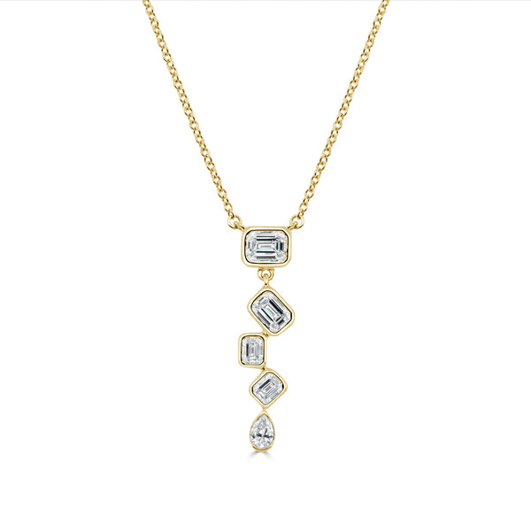 14k Gold Emerald Cut & Pear Shape Diamond Necklace - 0.60ct - 1