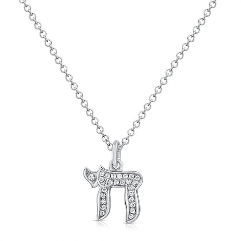 14K Gold Diamond Chai Pendant - 0.06ct - 1