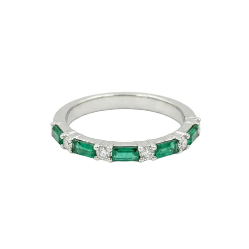 18K Gold Diamond Emerald Baguette Ring - 0.55 CT - 1