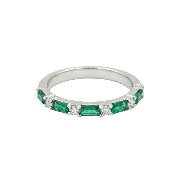 18K Gold Diamond Emerald Baguette Ring - 0.55 CT - 1