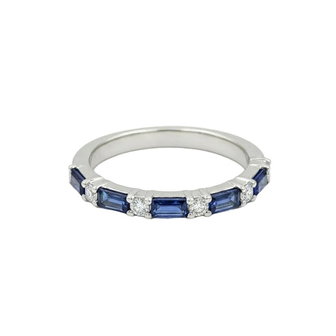 18K Gold Diamond Sapphire Baguette Ring - 0.52 CT - 1