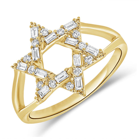 14K Gold Diamond Star of David Ring - 0.33ct - 1
