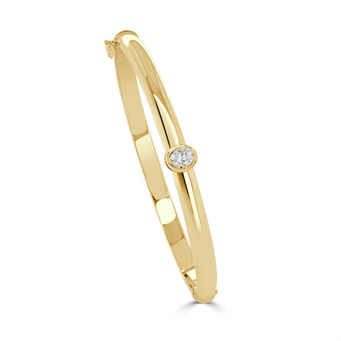 14K Gold Diamond Oval Bangle - 0.32 CT - 1