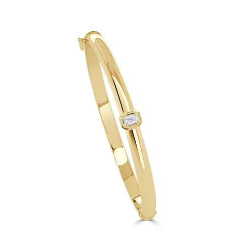 14K Gold Diamond Emerald Cut Bangle - 0.29 CT - 1