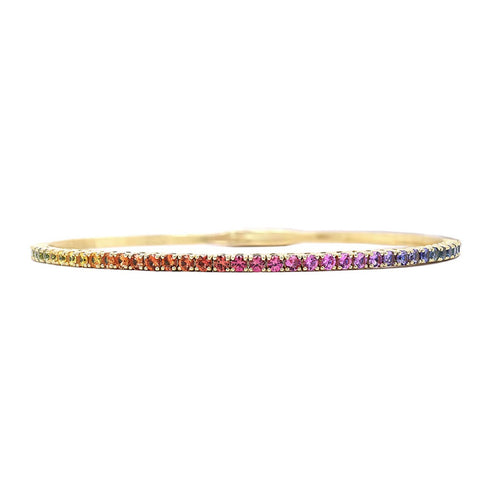 14K Gold & Rainbow Sapphire Flexible Bangle - 1.74ct - 1
