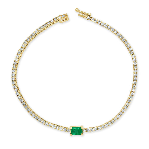 14k Gold Diamond & Green Emerald Tennis Bracelet - 1