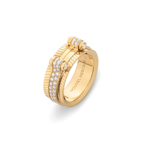Semi Paved Off Script Ring in Yellow Gold - 1