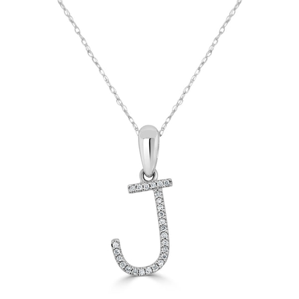14k White Gold & Diamond J Initial Necklace - 1