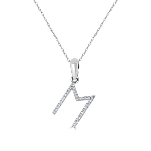 14k White Gold & Diamond M Initial Necklace - 1