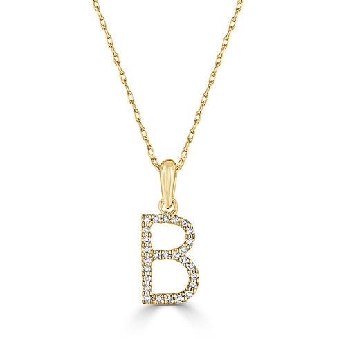 14k Gold & Diamond B Initial Necklace Pendant 16-18" Inches - 0.07 ct. - 0.09 ct. - 1