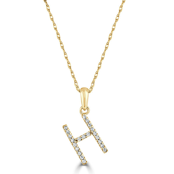 14k Gold & Diamond H Initial Necklace Pendant 16-18" Inches - 0.07 ct. - 0.09 ct. - 1