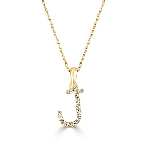14k Gold & Diamond J Initial Necklace Pendant 16-18" Inches - 0.07 ct. - 0.09 ct. - 1