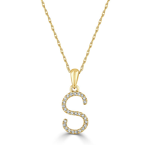 14k Gold & Diamond S Initial Necklace Pendant 16-18" Inches - 0.07 ct. - 0.09 ct. - 1