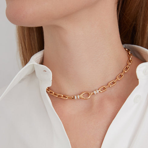 Clive 18K Gold Chain Link Choker With Diamond Lobster Clasp - 2