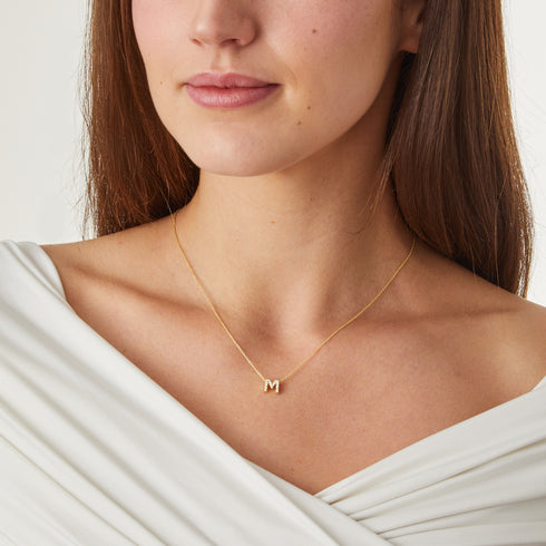 Love Letter M Necklace with Diamonds in 18K Yellow Gold - 2